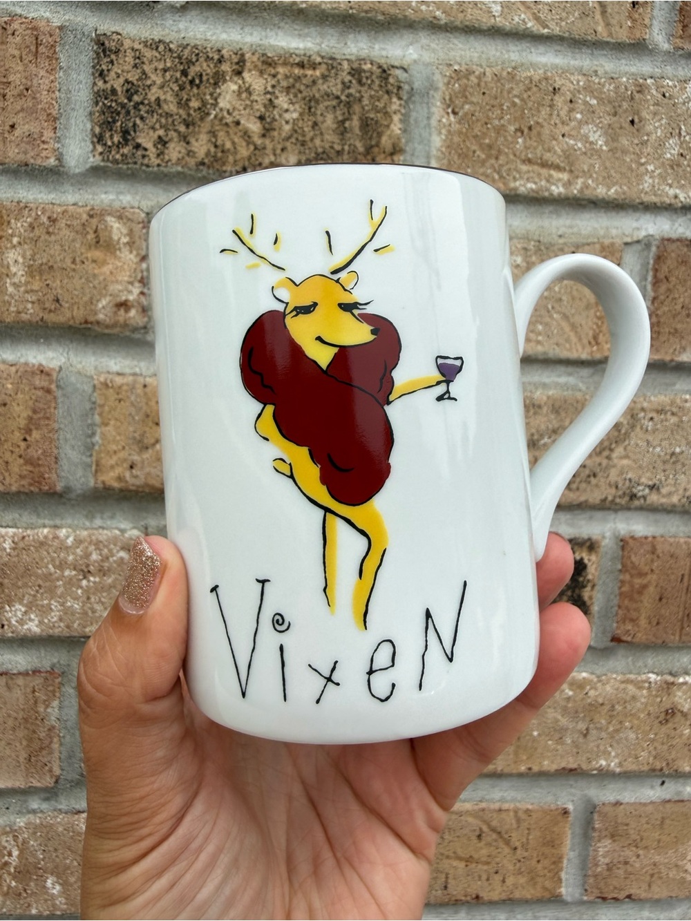 Vixen Ceramic Mug with Wine Glass Design POTTERY BARN reindeer collection